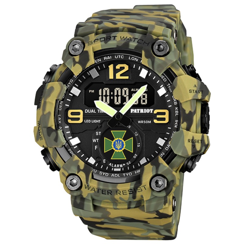 Чоловічий тактичний годинник Patriot 003CMGRDPS Зелений камуфляж з підсвічуванням та захистом 5 ATM