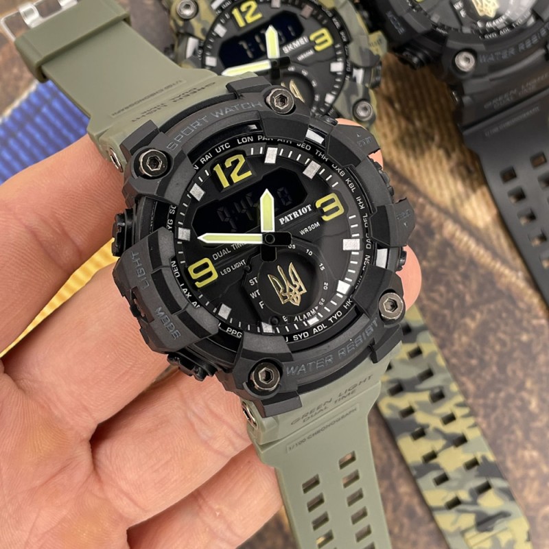 Чоловічий спортивний годинник Patriot 003AGUAGD Тризуб золото Зелені з комбінованим циферблатом