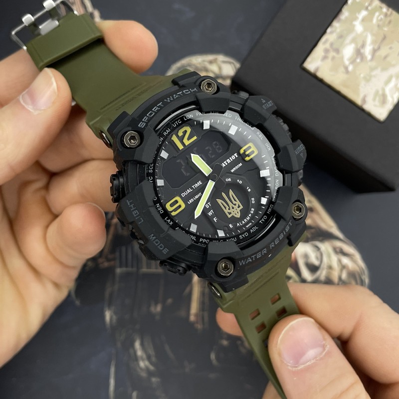 Чоловічий спортивний годинник Patriot 003AGUAGD Тризуб золото Зелені з комбінованим циферблатом