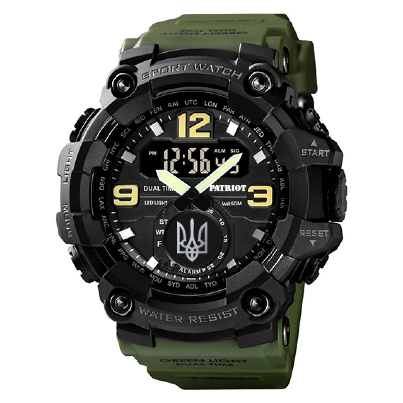 Чоловічий тактичний годинник Patriot 004AGUASI Тризуб з комбінованим циферблатом та водозахистом 5 ATM