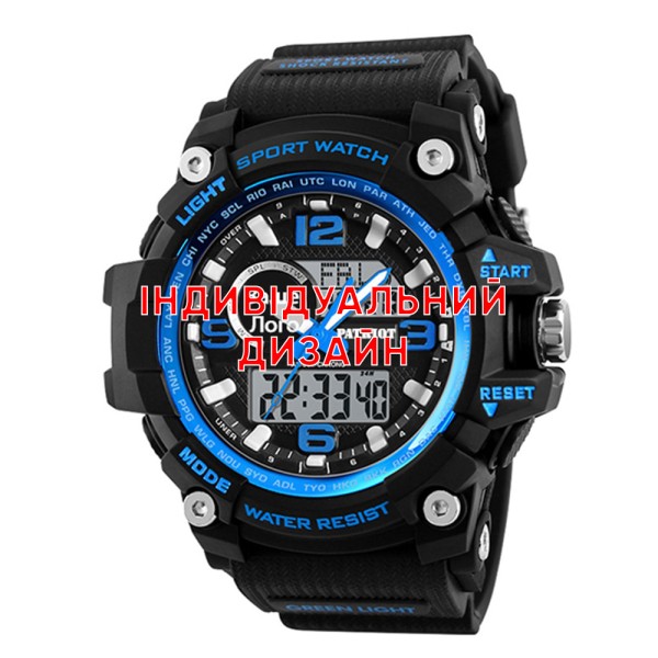 Мужские спортивные часы Awarder 012 Black-Blue с индивидуальным дизайном и комбинированным циферблатом