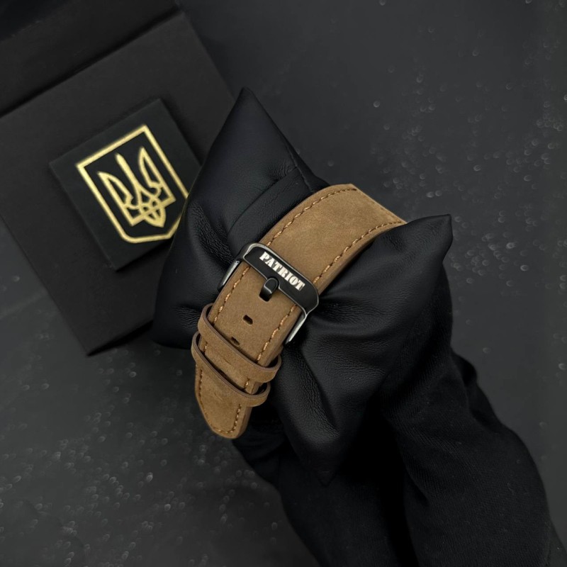 Чоловічий наручний годинник Patriot 017BKBR Тризуб золото Black-Brown зі стрілково-електронним циферблатом