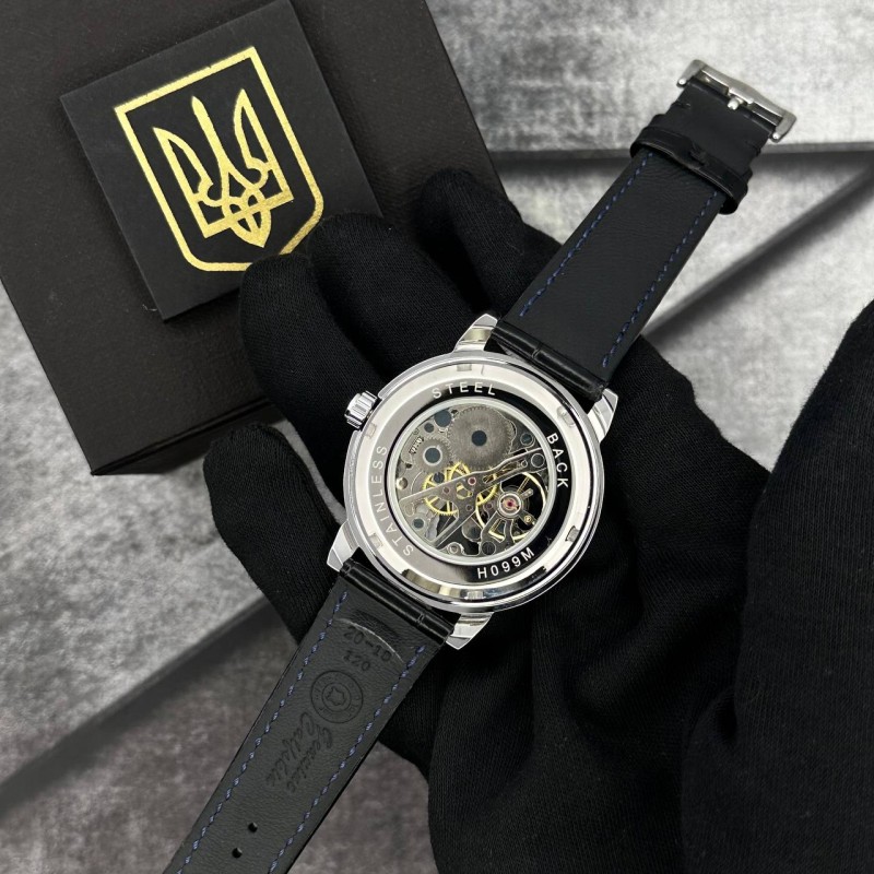 Жіночий механічний годинник Patriot 022 Silver-Black Вільна бо Українка, сріблястий корпус та чорний ремінець