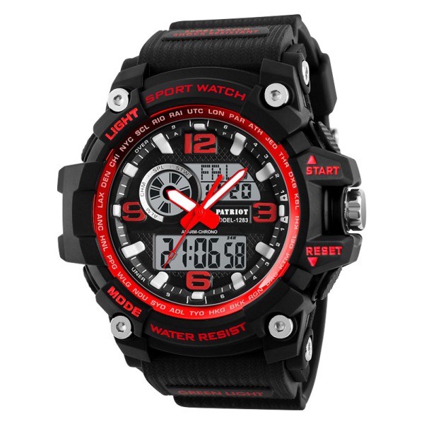 Чоловічий спортивний годинник Patriot 012RD Black-Red з комбінованим циферблатом та водозахистом 5 ATM
