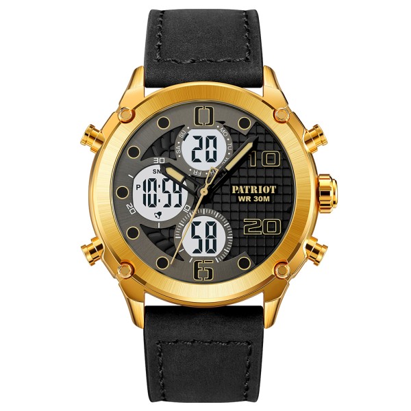 Чоловічий наручний годинник Patriot 017LGDWT Gold-White Leather з комбінованим циферблатом та підсвічуванням