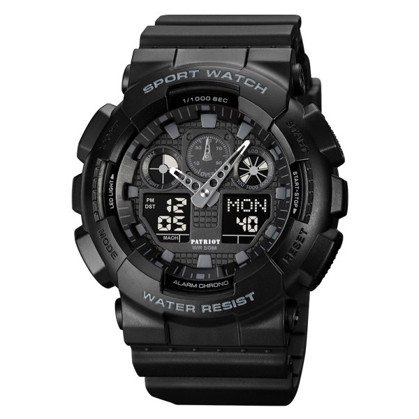 Чоловічий годинник Patriot 007BK Black STOPPED тактичний зі стрілково-електронним циферблатом