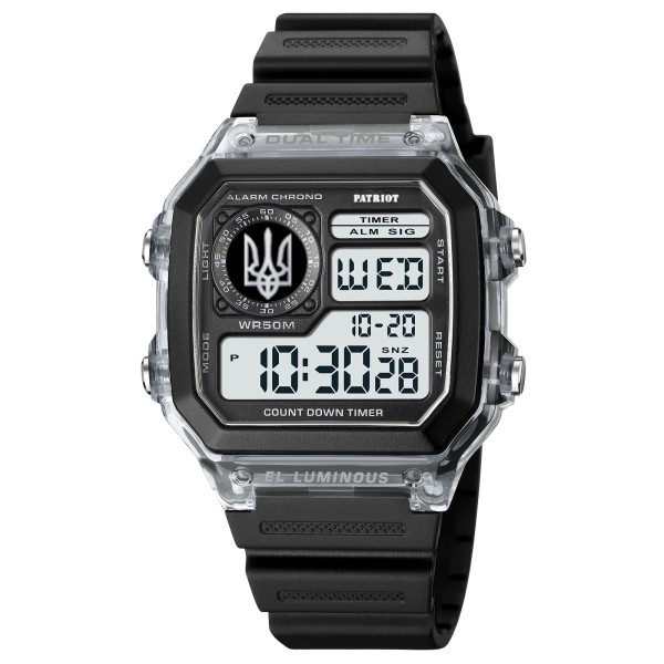 Наручний годинник Patriot 010BKUASI Тризуб срібло Black-White з українською символікою