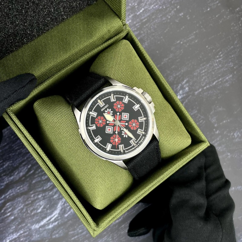 Мужские наручные часы Awarder 041 Embroidery Silver-Red Black 10ATM с сапфировым стеклом