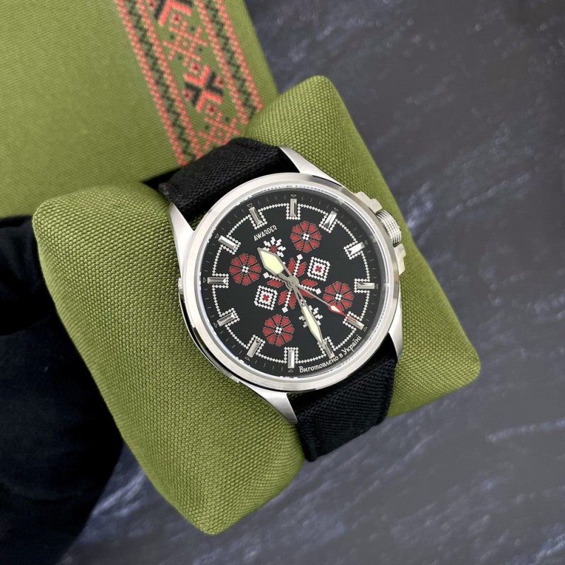 Мужские наручные часы Awarder 041 Embroidery Silver-Red Black 10ATM с сапфировым стеклом