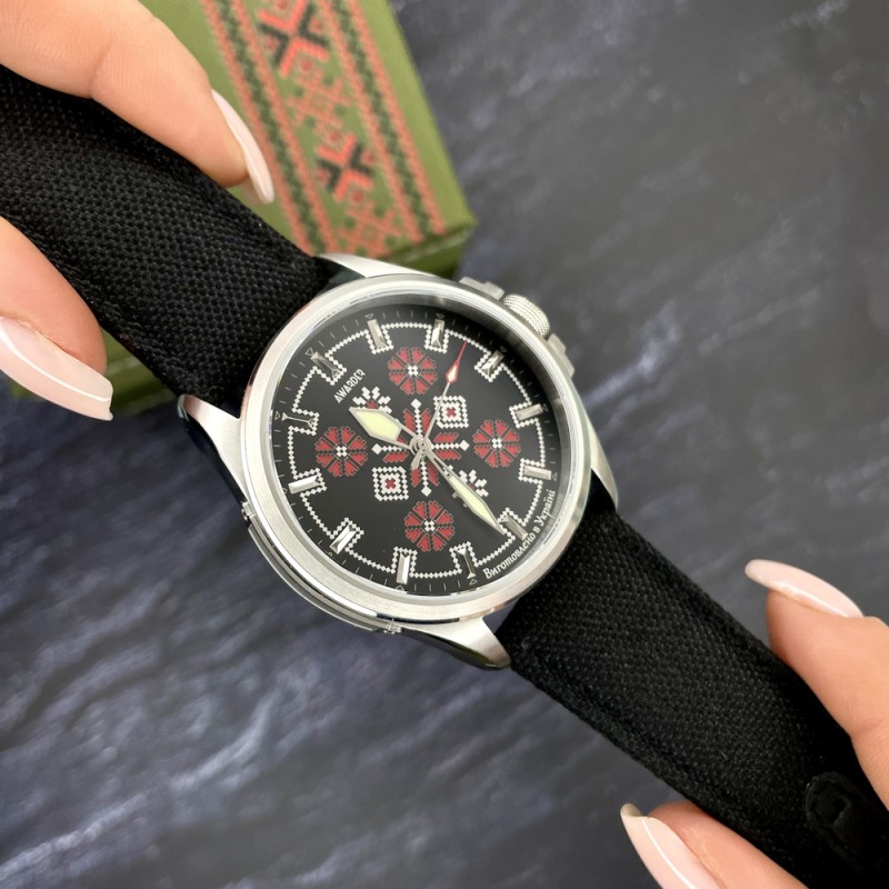 Мужские наручные часы Awarder 041 Embroidery Silver-Red Black 10ATM с сапфировым стеклом