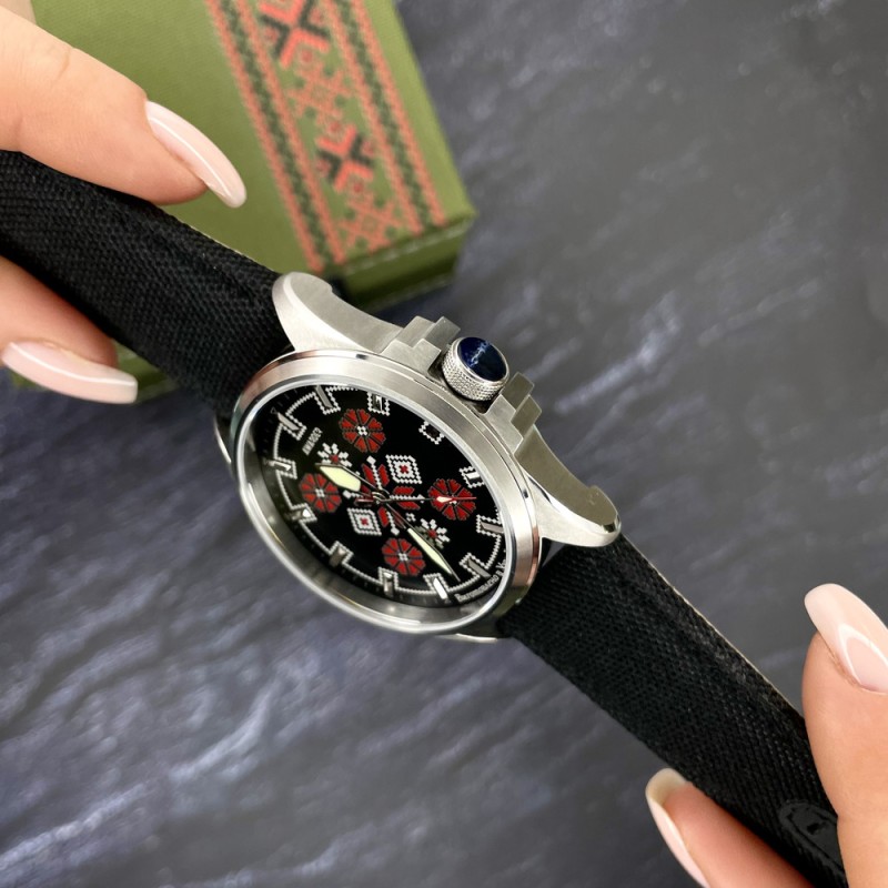 Мужские наручные часы Awarder 041 Embroidery Silver-Red Black 10ATM с сапфировым стеклом
