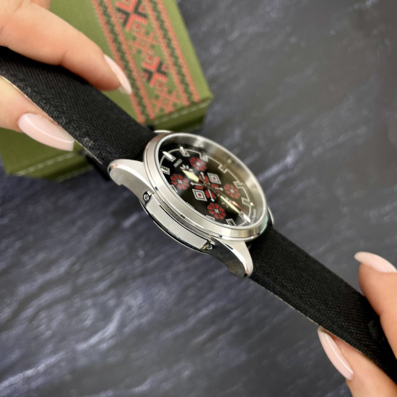 Мужские наручные часы Awarder 041 Embroidery Silver-Red Black 10ATM с сапфировым стеклом