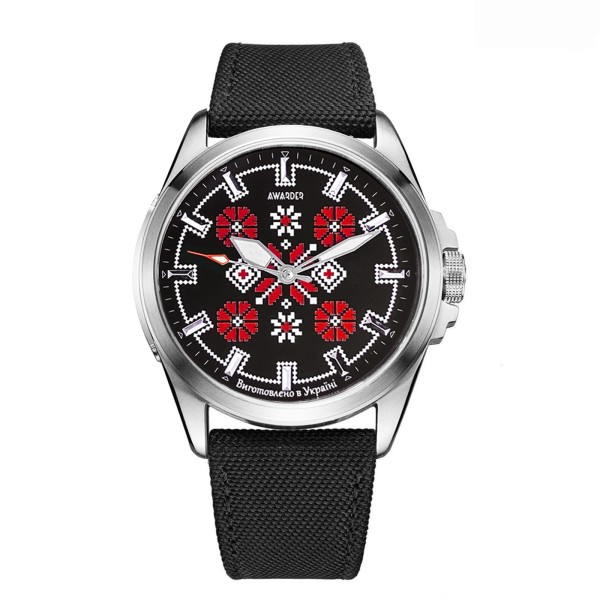 Мужские наручные часы Awarder 041 Embroidery Silver-Red Black 10ATM с сапфировым стеклом