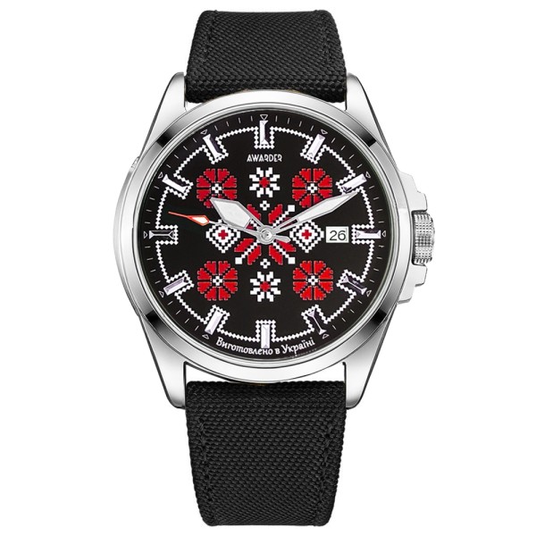 Мужские механические часы Awarder 040 Embroidery Silver-Red Black Automatic с сапфировым стеклом и 10ATM