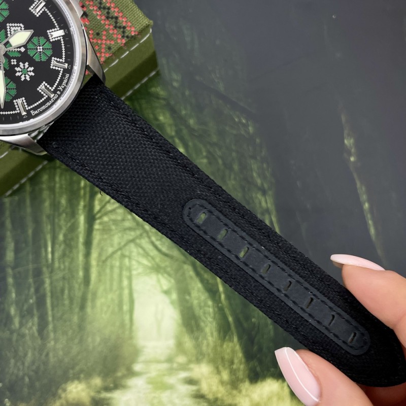 Мужские часы Awarder 041 Embroidery Silver-Green Black Battery 10ATM с сапфировым стеклом