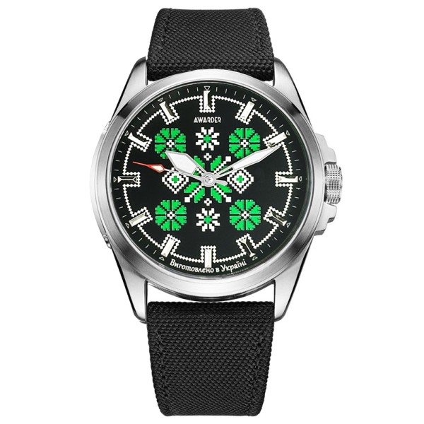 Мужские часы Awarder 041 Embroidery Silver-Green Black Battery 10ATM с сапфировым стеклом