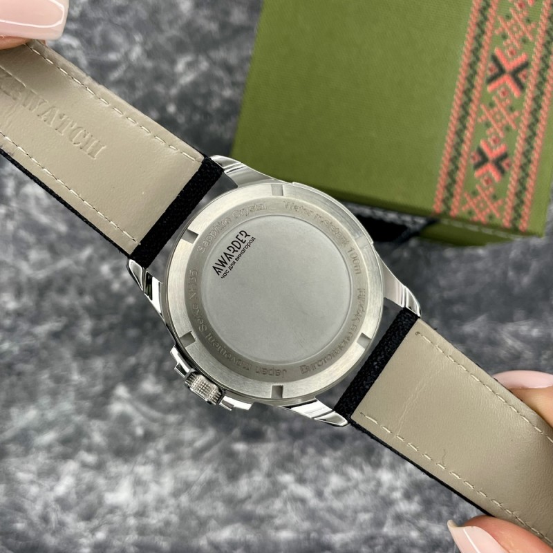 Чоловічий механічний годинник Awarder 040 Embroidery Silver-Green Black Automatic з сапфіровим склом 10ATM