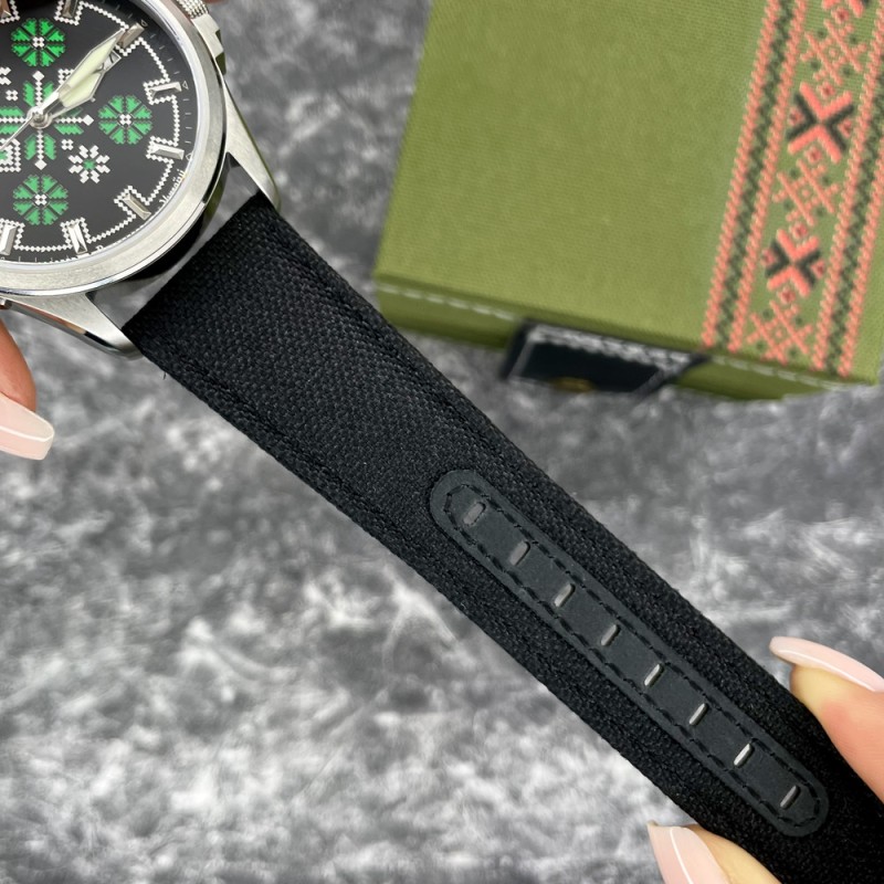 Чоловічий механічний годинник Awarder 040 Embroidery Silver-Green Black Automatic з сапфіровим склом 10ATM