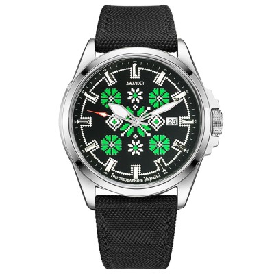 Годинник наручний Awarder 040 Embroidery Silver-Green Black Automatic 10ATM