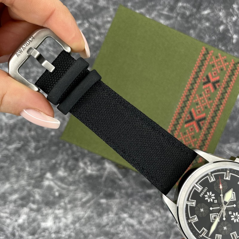Мужские часы Awarder 041 Embroidery Silver-Army Green Black с сапфировым стеклом и водозащитой 10ATM