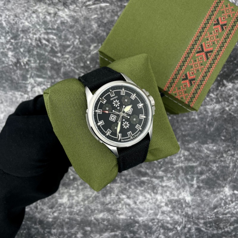 Мужские часы Awarder 041 Embroidery Silver-Army Green Black с сапфировым стеклом и водозащитой 10ATM