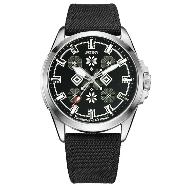 Мужские часы Awarder 041 Embroidery Silver-Army Green Black с сапфировым стеклом и водозащитой 10ATM