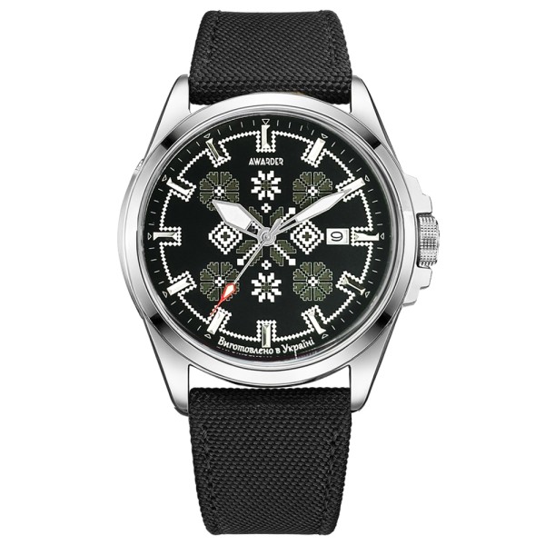 Чоловічий механічний годинник Awarder 040 Embroidery Silver-Army Green Black Automatic з сапфіровим склом 10ATM