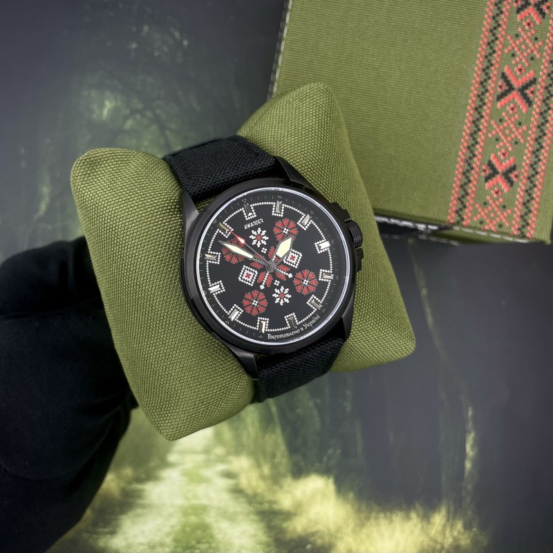 Мужские часы Awarder 041 Embroidery Black-Red с сапфировым стеклом и водозащитой 10ATM