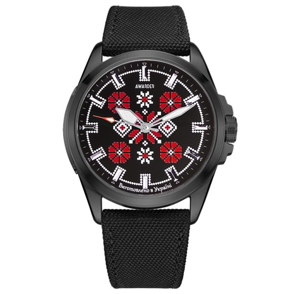 Мужские часы Awarder 041 Embroidery Black-Red с сапфировым стеклом и водозащитой 10ATM