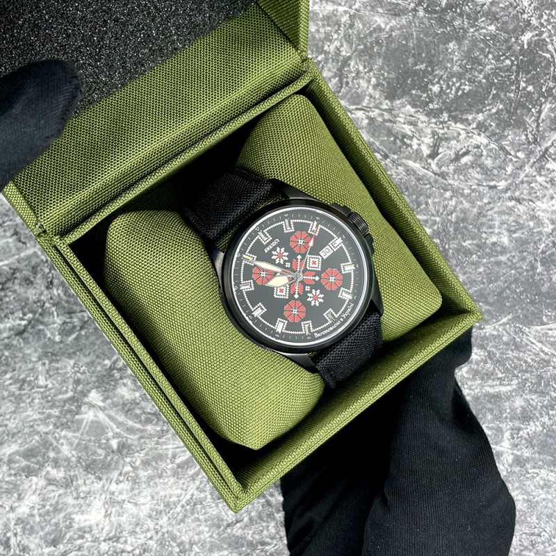 Чоловічий механічний годинник Awarder 040 Embroidery Black-Red Black Automatic з сапфіровим склом 10ATM