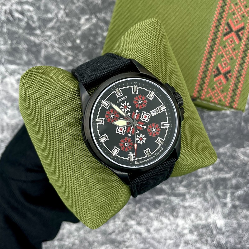 Чоловічий механічний годинник Awarder 040 Embroidery Black-Red Black Automatic з сапфіровим склом 10ATM