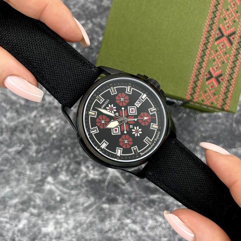 Чоловічий механічний годинник Awarder 040 Embroidery Black-Red Black Automatic з сапфіровим склом 10ATM