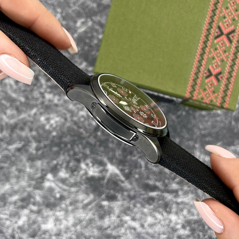 Чоловічий механічний годинник Awarder 040 Embroidery Black-Red Black Automatic з сапфіровим склом 10ATM