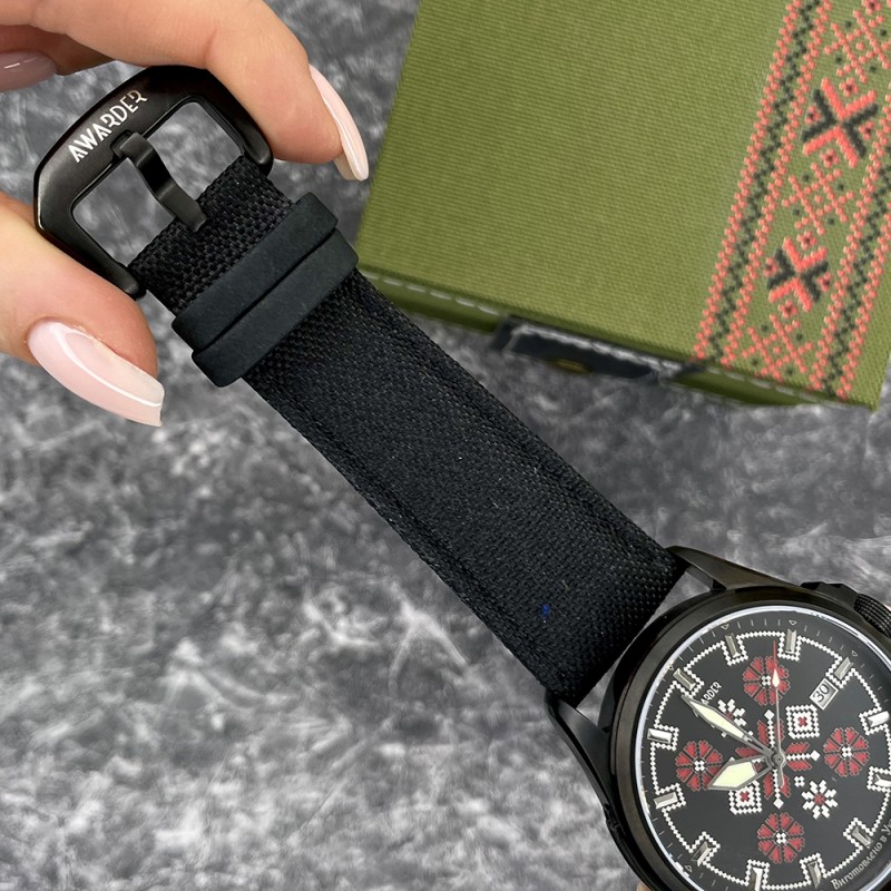 Чоловічий механічний годинник Awarder 040 Embroidery Black-Red Black Automatic з сапфіровим склом 10ATM