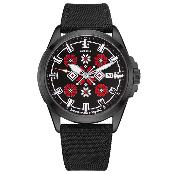 Чоловічий механічний годинник Awarder 040 Embroidery Black-Red Black Automatic з сапфіровим склом 10ATM