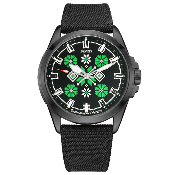 Мужские часы Awarder 041 Embroidery Black-Green с сапфировым стеклом и водозащитой 10ATM
