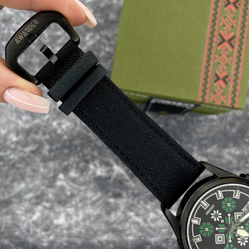 Чоловічий годинник Awarder 040 Embroidery Black-Green Black Automatic з сапфіровим склом та 10 ATM
