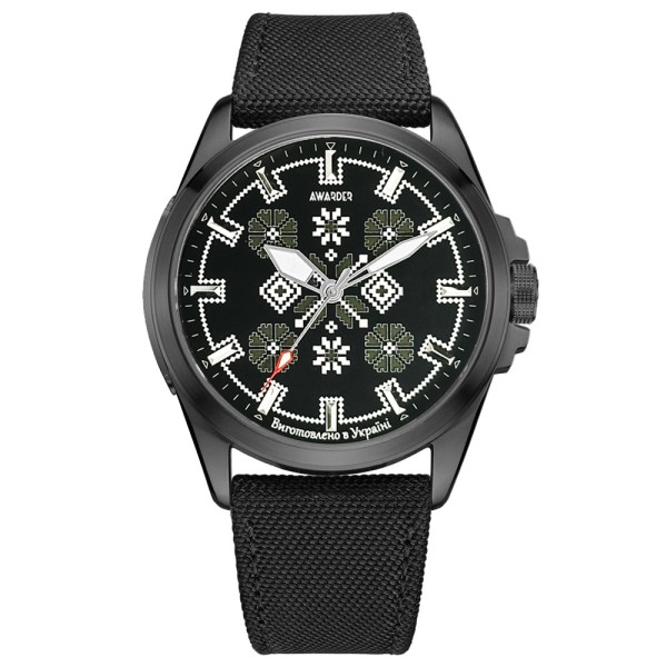 Мужские часы Awarder 041 Embroidery Black-Army Green с сапфировым стеклом и водозащитой 10 ATM
