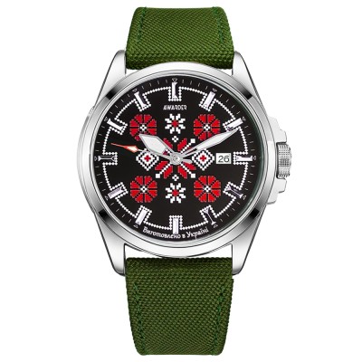Годинник наручний Awarder 040 Embroidery Silver-Red Green  Automatic 10ATM