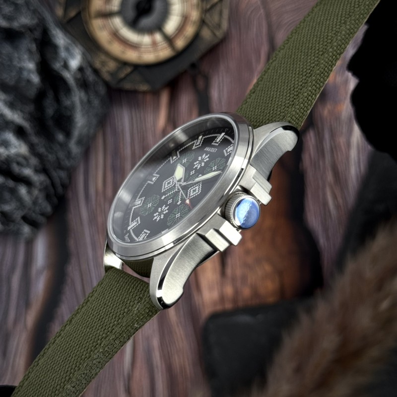 Мужские часы Awarder 041 Embroidery Silver-Green с сапфировым стеклом и водозащитой 10ATM