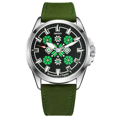 Годинник наручний Awarder 041 Embroidery Silver-Green Green  Battery 10ATM
