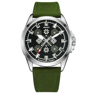 Годинник наручний Awarder 041 Embroidery Silver-Army Green Green  Battery 10ATM