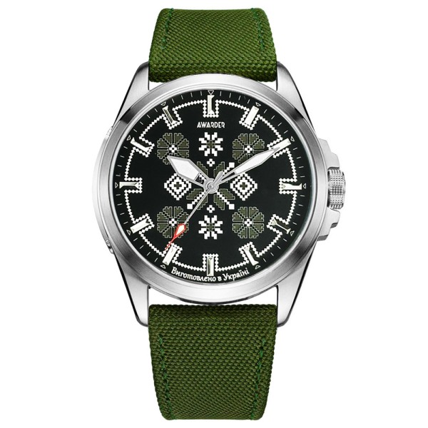 Мужские часы Awarder 041 Embroidery Silver-Army Green с сапфировым стеклом и водозащитой 10ATM