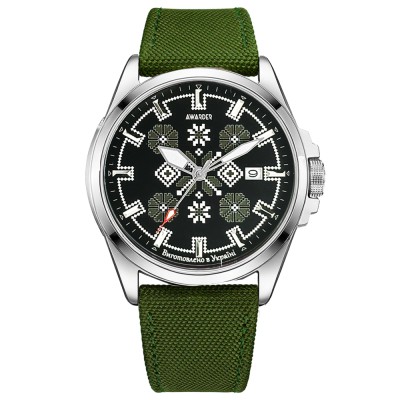 Годинник наручний Awarder 040 Embroidery Silver-Army Green Green  Automatic 10ATM