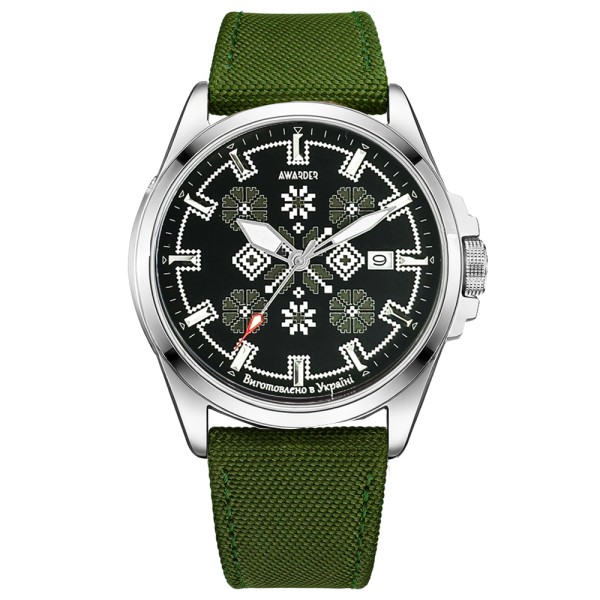 Мужские часы Awarder 040 Embroidery Silver-Army Green механика с автоподзаводом и сапфировым стеклом