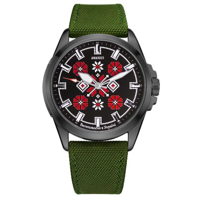 Годинник наручний Awarder 041 Embroidery Black-Red Green  Battery 10ATM