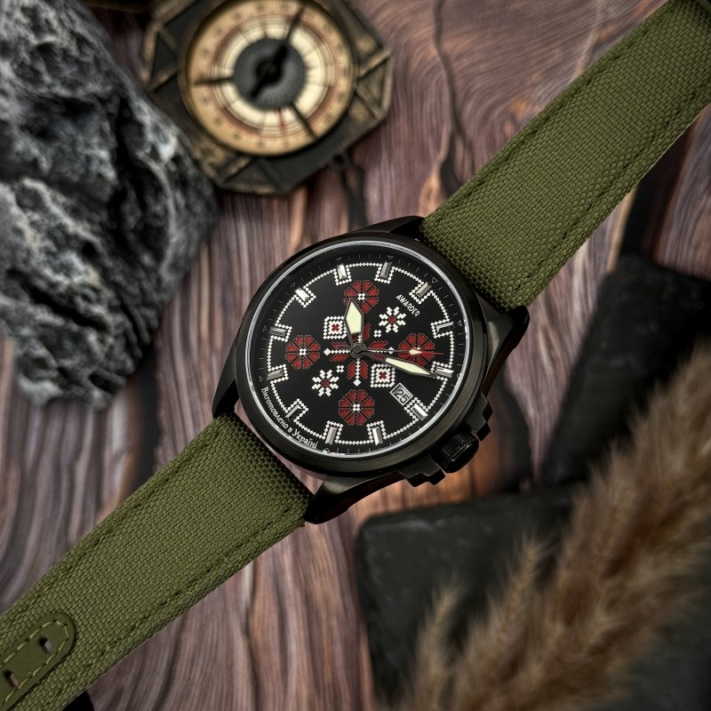 Мужские часы Awarder 040 Embroidery Black-Red Green Automatic с сапфировым стеклом и 10ATM