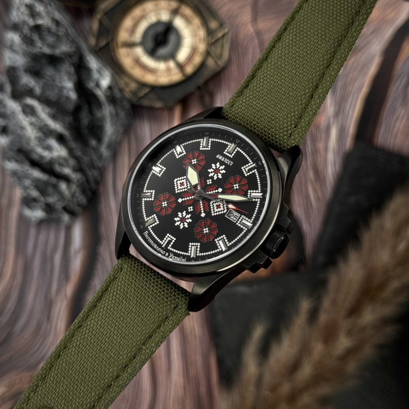 Мужские часы Awarder 040 Embroidery Black-Red Green Automatic с сапфировым стеклом и 10ATM