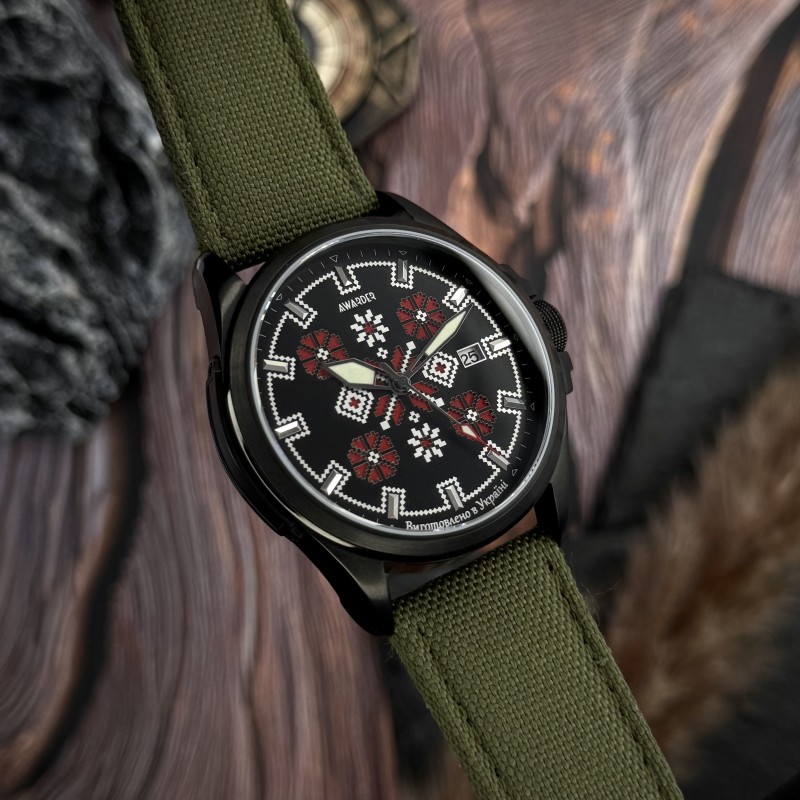 Мужские часы Awarder 040 Embroidery Black-Red Green Automatic с сапфировым стеклом и 10ATM