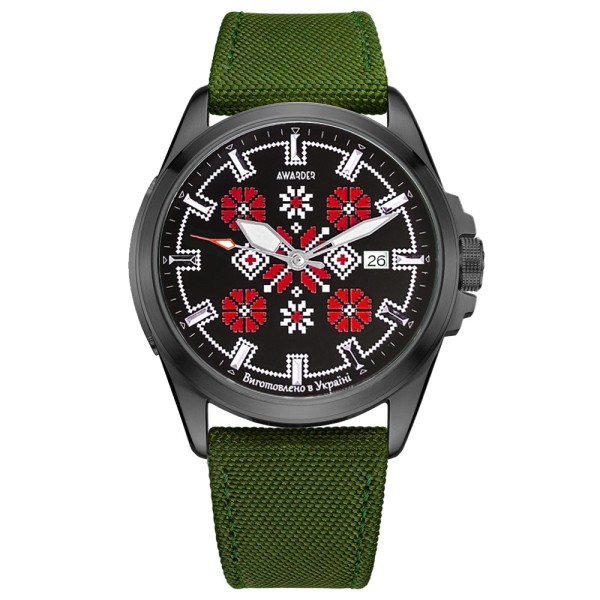Мужские часы Awarder 040 Embroidery Black-Red Green Automatic с сапфировым стеклом и 10ATM